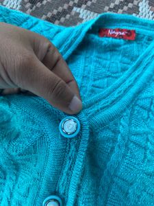 teal green Knit V-Neck Cardigan