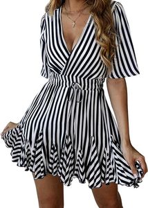 Striped V-Neck Wrap Dress
