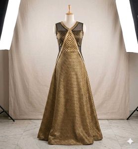 Elegant Gold &amp; Black Brocade Gown