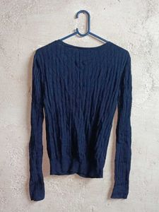 Navy Blue Ribbed Knit Cardigan