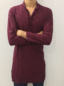 Maroon Embroidered Kurta