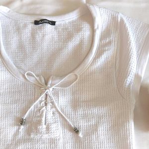 White Cropped Lace-Up Top
