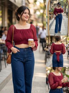 Chic Red Swiss Dot Crop Top