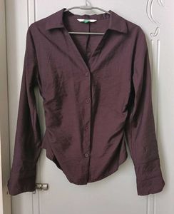 Cinched Waist Button-Up Blouse