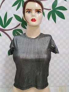 (900)Shiny Silver Crop Top
