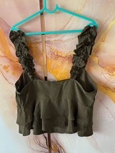 Olive Green Ruffle Strap Cami Top