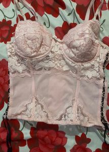Pink Lace Corset Bra