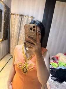 Peach Embellished Sleeveless Dress❤️🦋