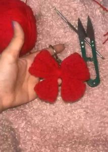 Handmade Crochet Red Bow Keychain