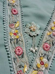 Green Embroidered Dress Material Set