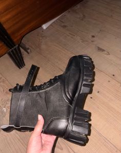 Black Chunky Sole Lace-Up Boots