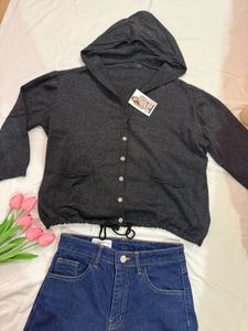 Cozy Charcoal Grey Hooded Cardigan