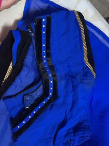Vibrant Blue Saree with Embellished Border