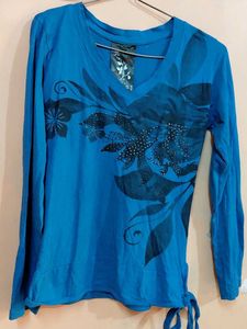 Blue Floral Long Sleeve Top