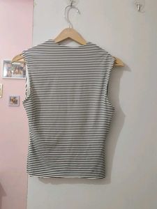 Striped V-Neck Sleeveless Top