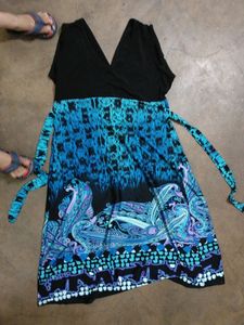 Black And Multi Blue Colour Sexy Dress With V Neck