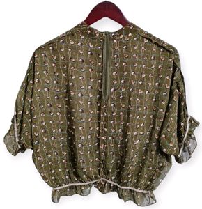 Olive Green Print Blouse