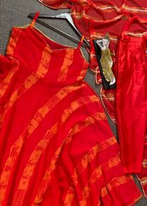 Stunning Red Georgette Print Gown 3pc