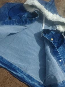 Blue Denim Jacket with Fur Trim
