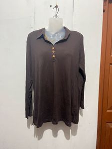 Brown Long Sleeve Polo Top