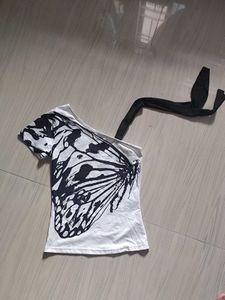 One Shoulder Butterfly Print Top