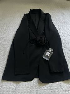 Elegant Black Blazer with Rose Detail