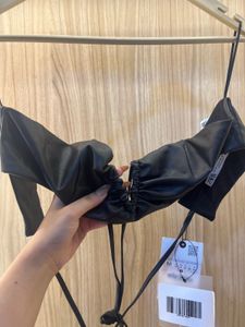 ZARA Black Faux Leather Ruched Crop Top