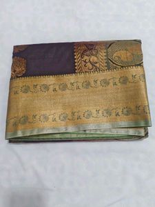 Elegant Purple &amp; Gold Brocade Saree