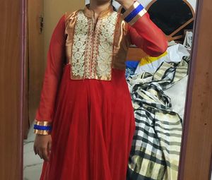 Elegant Red &amp; Gold Anarkali