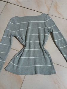 Grey Striped Long Sleeve Top