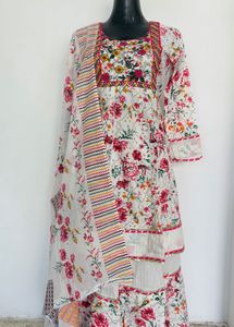 Floral Embroidered Kurta with sharara and dupatta