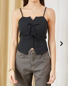 Cute Black Tie-Front Cami Top