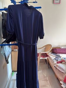 Elegant Navy Blue Button-Front maxi long dress