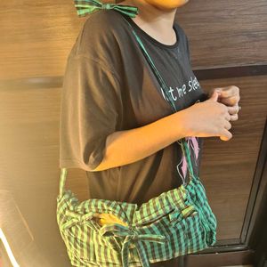 Korean Green &amp; Black Gingham Sling Bag