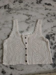 White Crochet Button-Up Crop Top