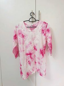 Pink Tie-Dye Embroidered Kurta