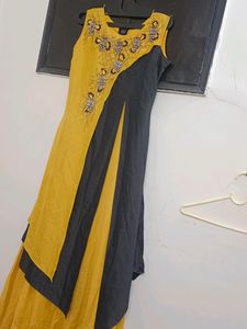 Yellow &amp; Grey Embroidered Maxi Dress