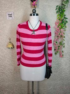Pink &amp; Red Striped Long Sleeve Top
