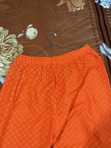 Orange cotton chikan kari Embroidered Palazzos