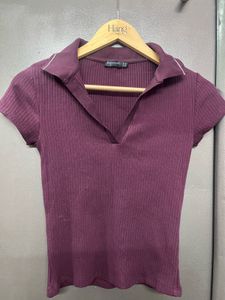 Ribbed Cropped Polo Shirt
