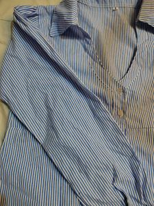 Blue and White Striped Button-Up Top