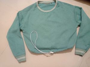 Roadster Teal Cropped Drawstring Sweatshirt