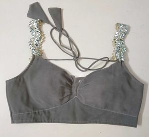 Elegant Grey Lehenga Choli with Stylish Strap