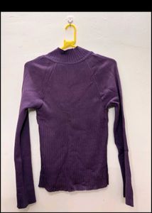 Purple Mock Neck Button Detail Sweater