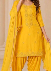 Yellow Embroidered Kurta Set with Dupatta