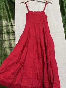 Red Smocked Tiered Dress