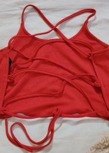 Red Lace-Up Crop Top