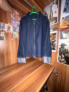denim blend jacket with extra large sleeve