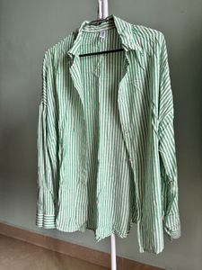 Green Striped Button-Up Shirt