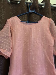 Elegant Pink Organza Kurti Top